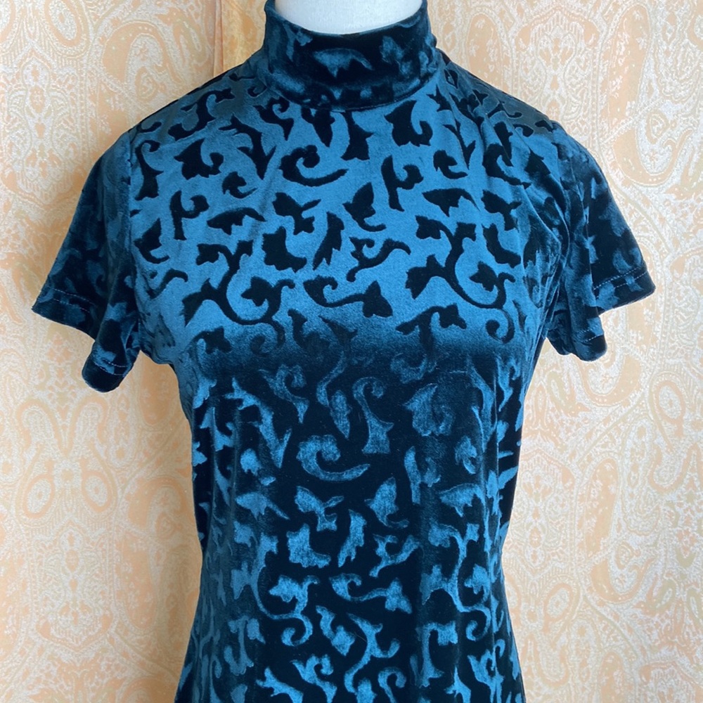 90’s patterned velvet mock neck dress.